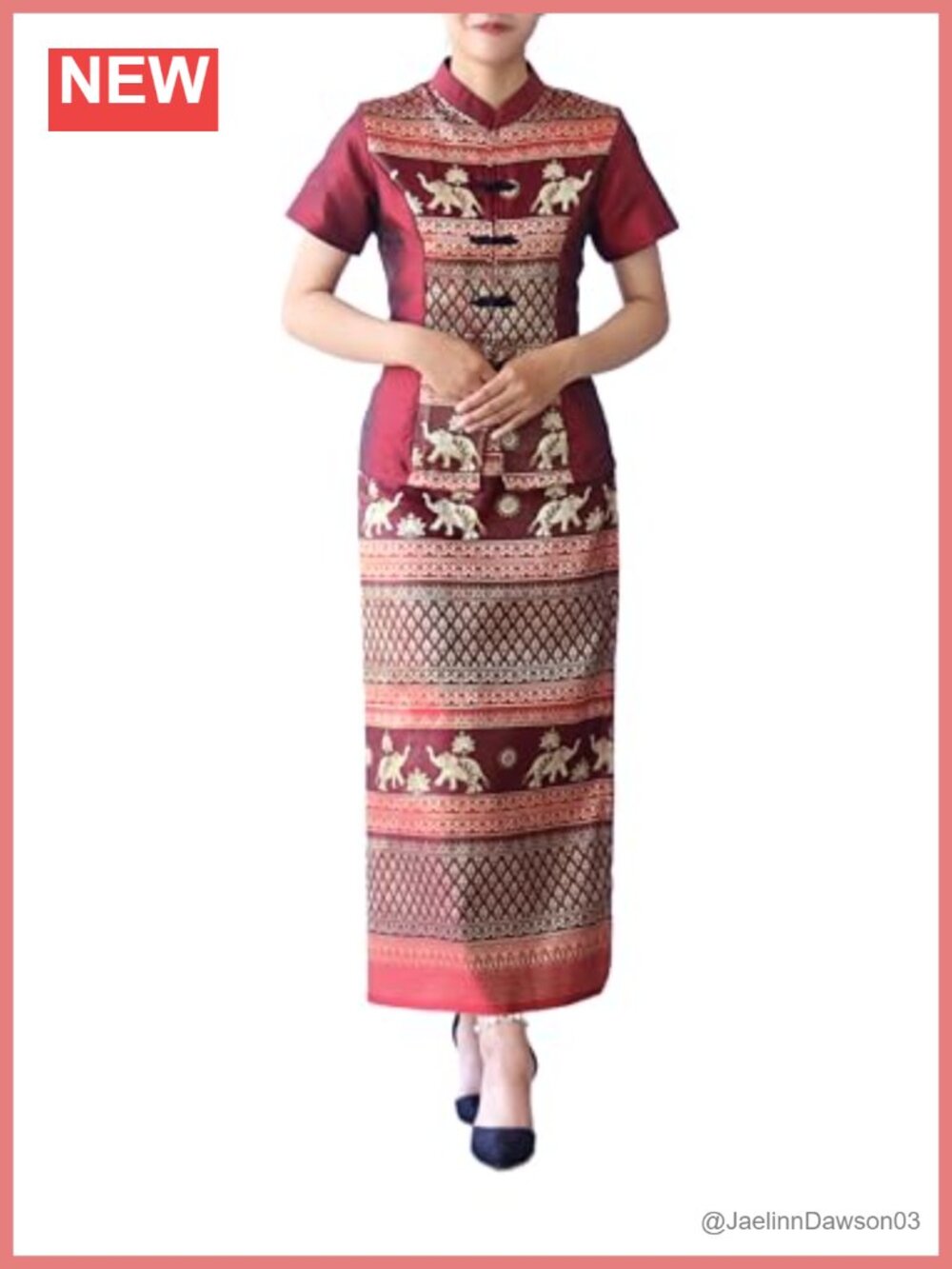 Luxurious Thai Silk Wrap Dress Chinese Collar Stitch Outfit